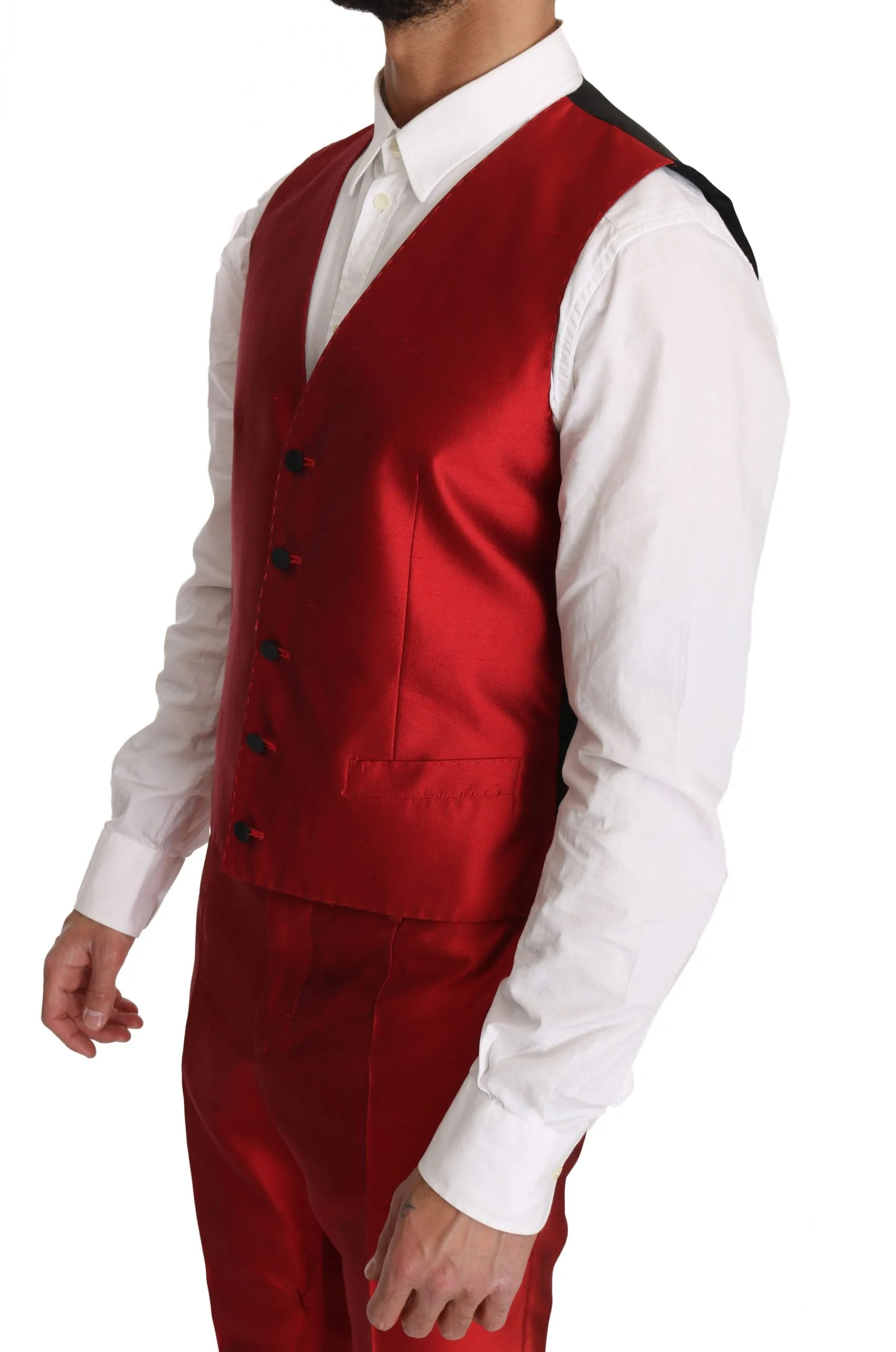 Red Silk Slim Fit 3 Piece Two Button Suit