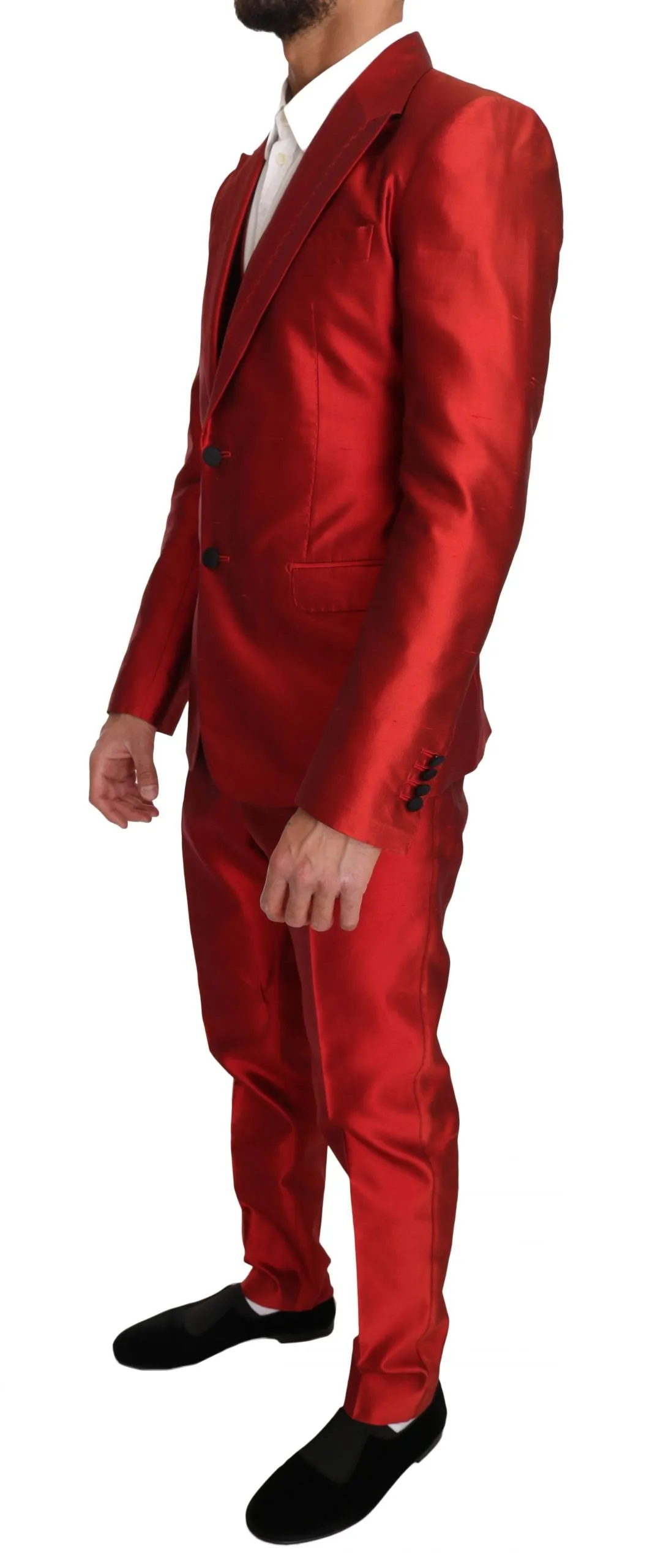 Red Silk Slim Fit 3 Piece Two Button Suit