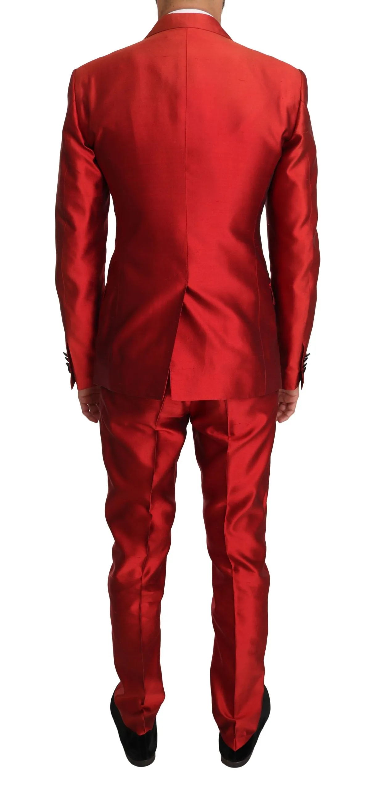 Red Silk Slim Fit 3 Piece Two Button Suit