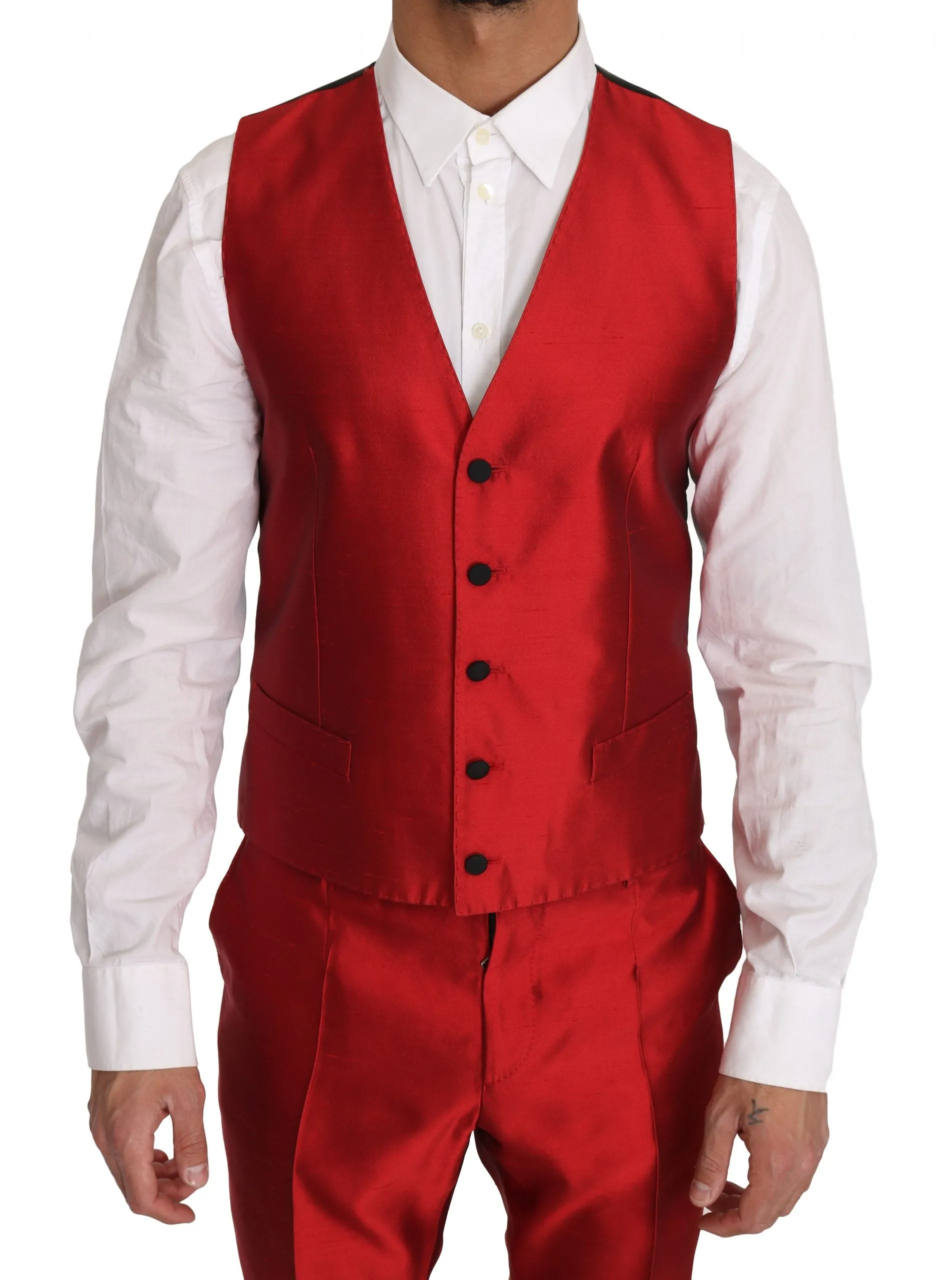 Red Silk Slim Fit 3 Piece Two Button Suit