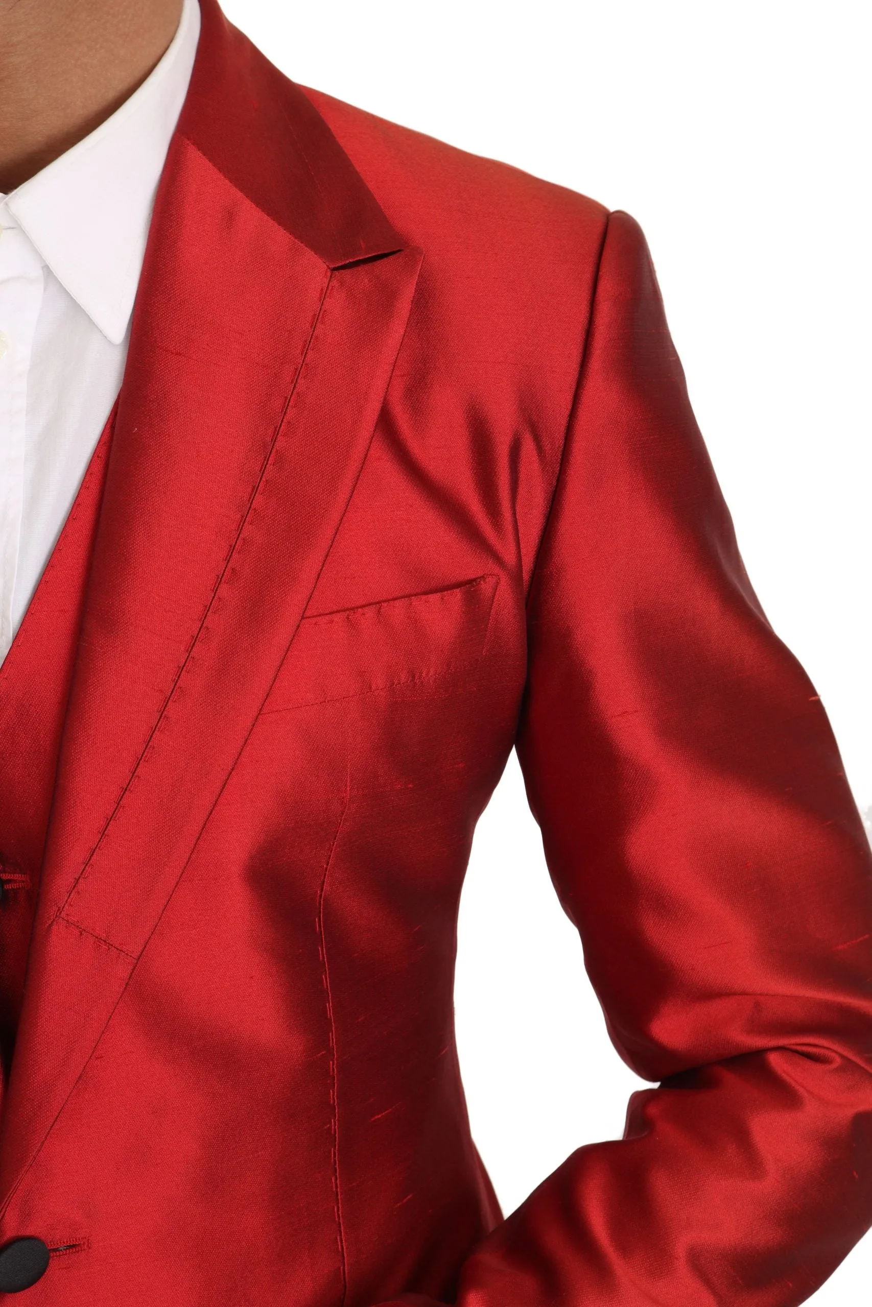 Red Silk Slim Fit 3 Piece Two Button Suit