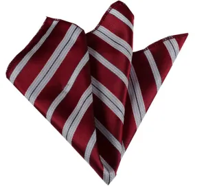 Red with White Stripes Pocket Square for Men - Premium Silk Handkerchiefs for Suits