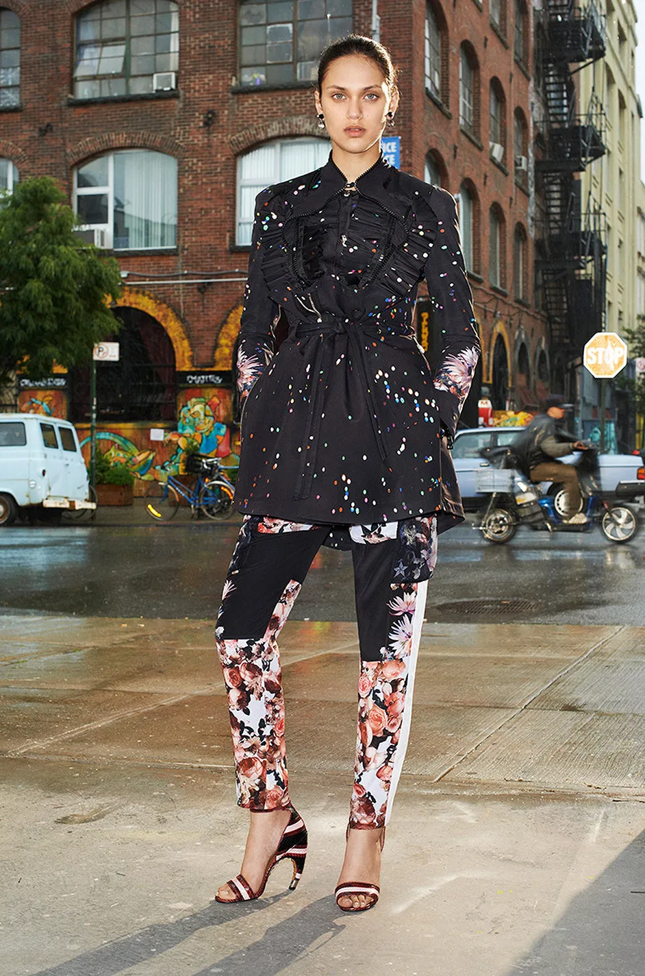Resort 2014 Givenchy by Riccardo Tisci Backless & Caped Panel Silk Chiffon Dotted Confetti Print Dress
