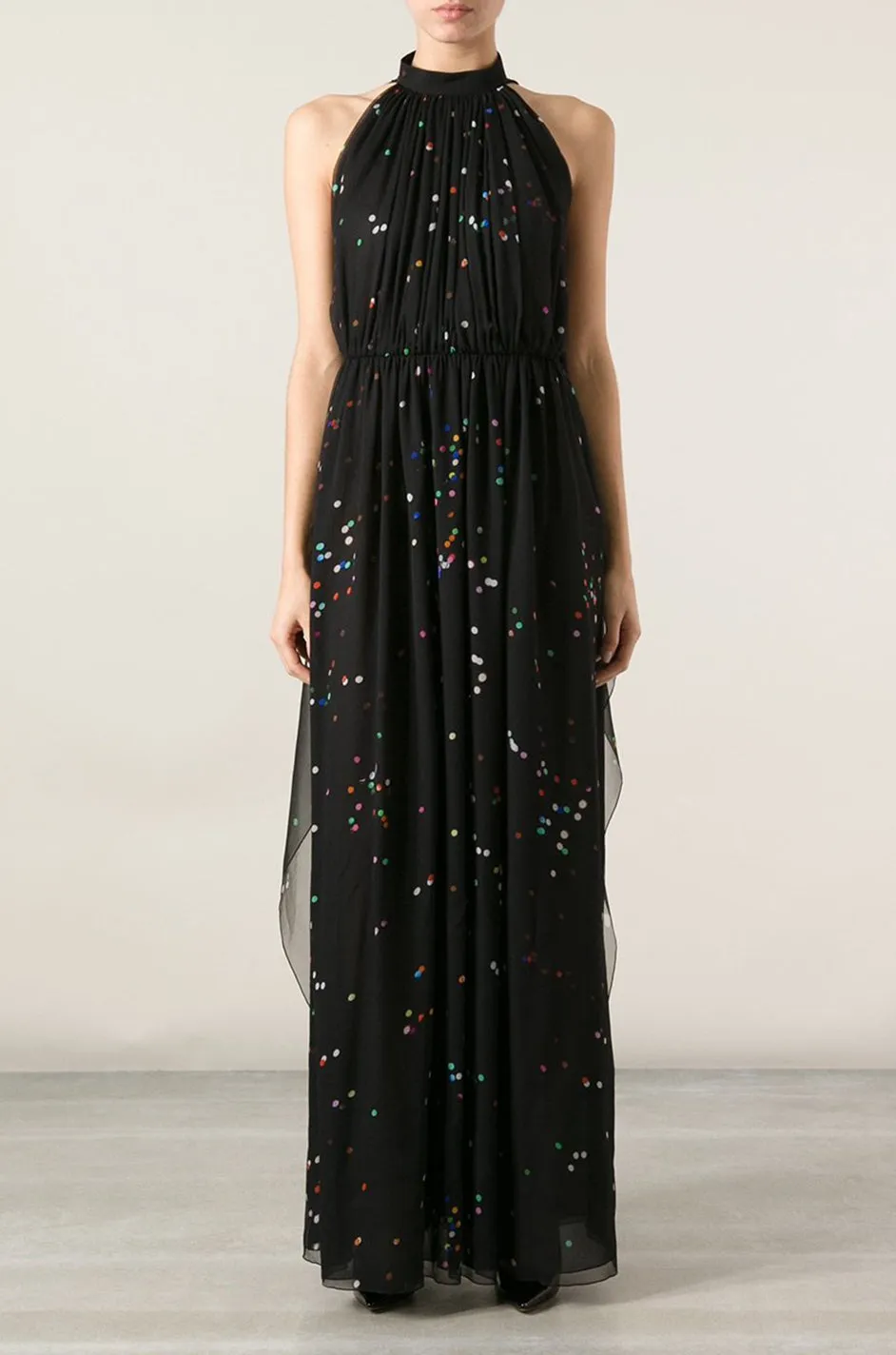 Resort 2014 Givenchy by Riccardo Tisci Backless & Caped Panel Silk Chiffon Dotted Confetti Print Dress