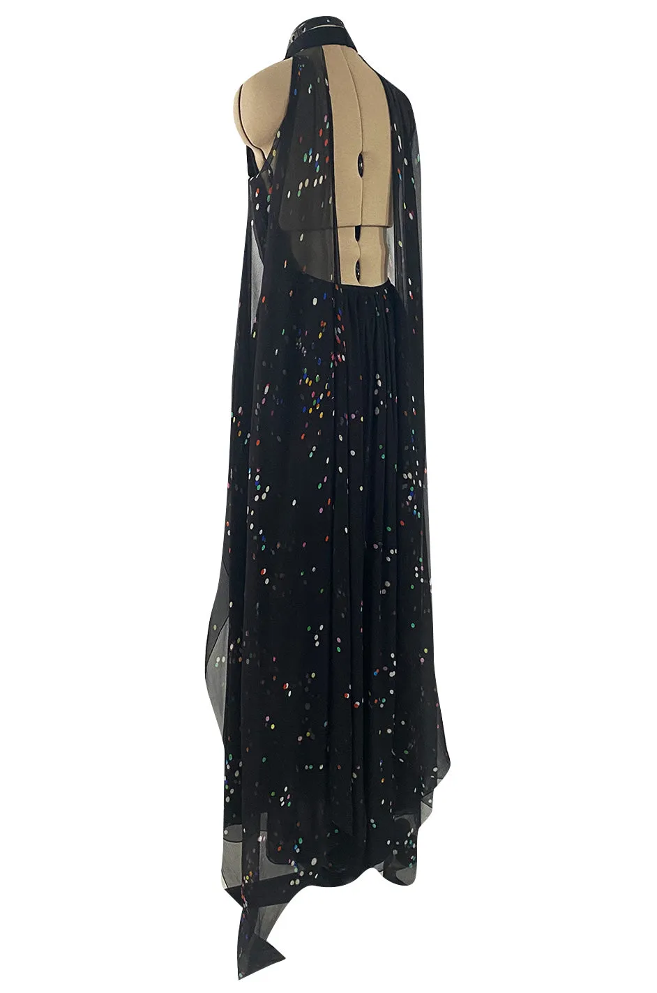 Resort 2014 Givenchy by Riccardo Tisci Backless & Caped Panel Silk Chiffon Dotted Confetti Print Dress