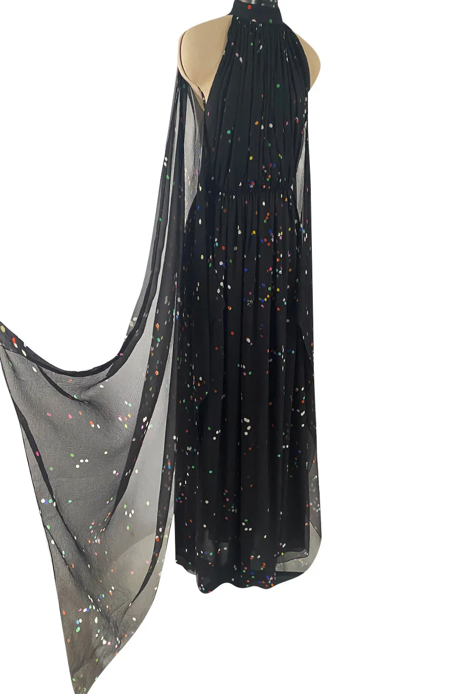 Resort 2014 Givenchy by Riccardo Tisci Backless & Caped Panel Silk Chiffon Dotted Confetti Print Dress