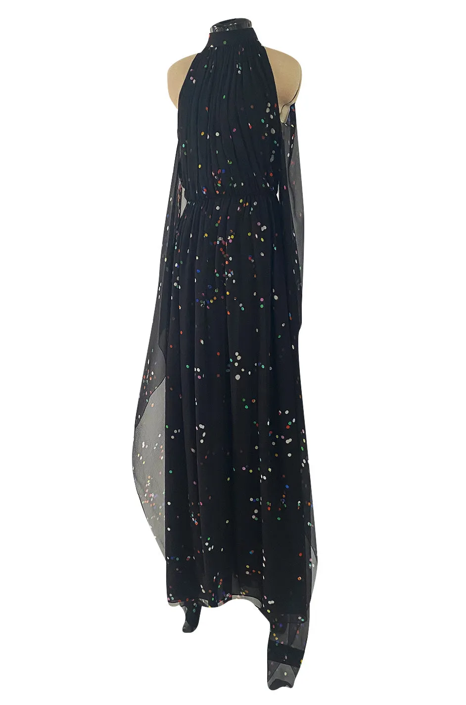Resort 2014 Givenchy by Riccardo Tisci Backless & Caped Panel Silk Chiffon Dotted Confetti Print Dress