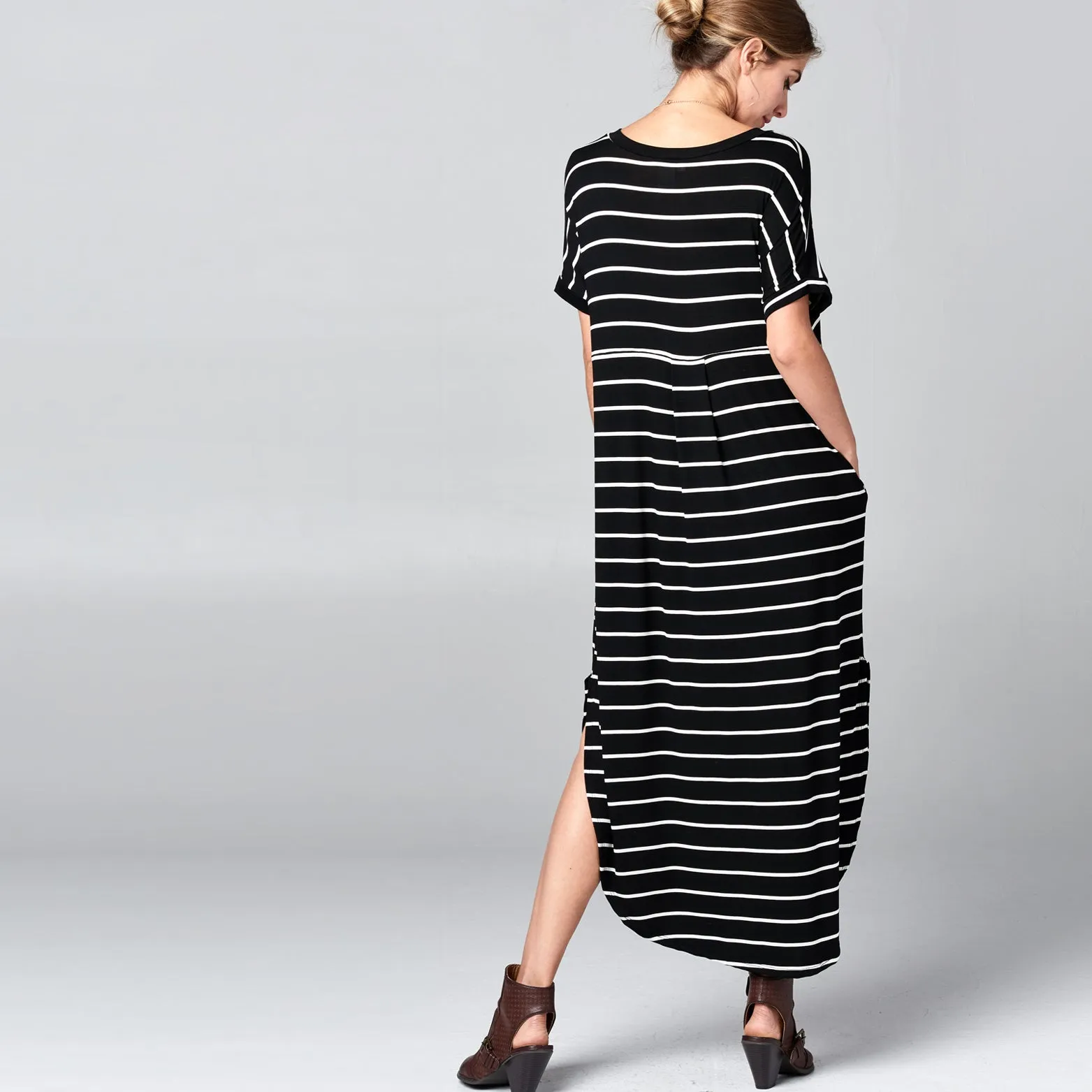 RL Black White Striped Maxi Dress