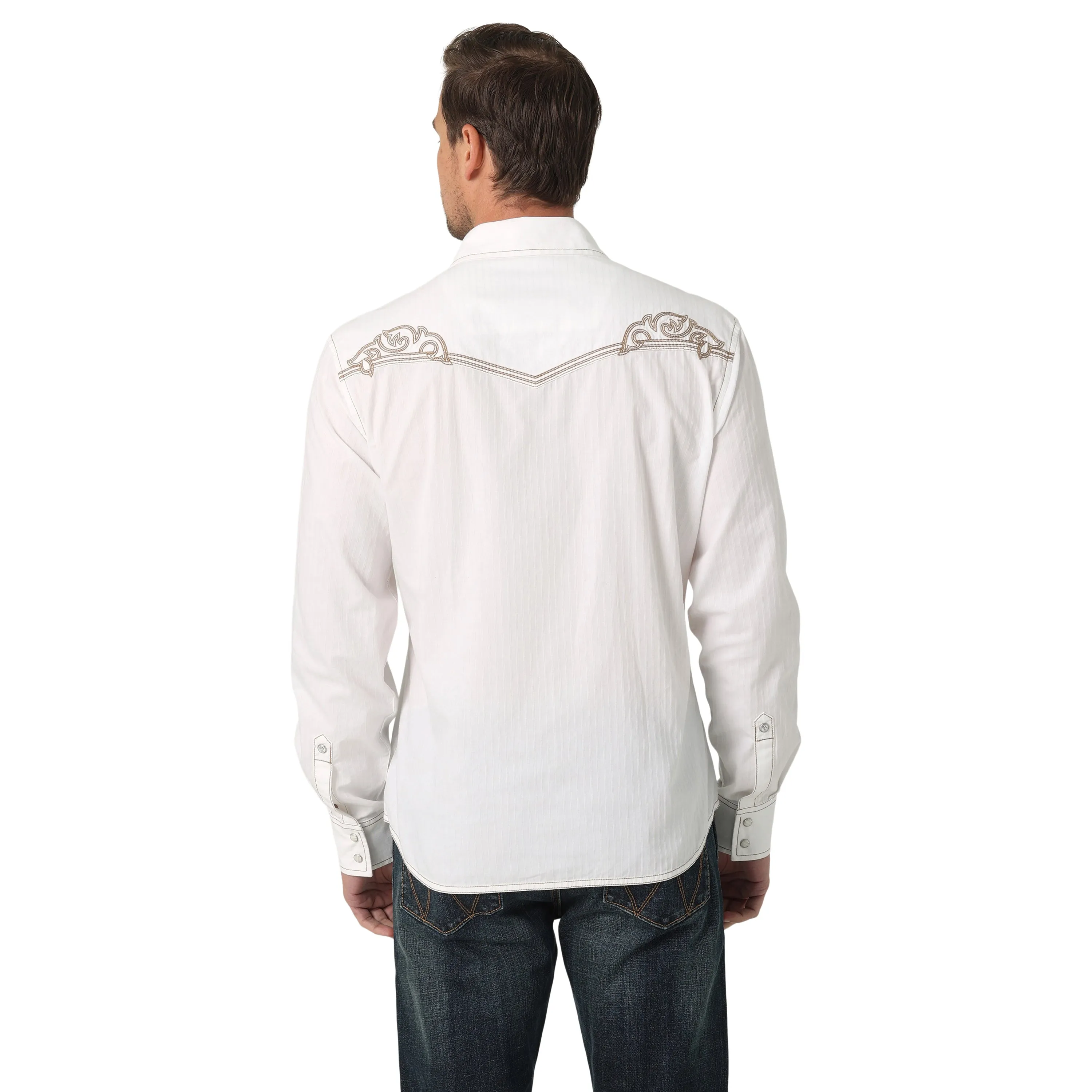 Rock 47 by Wrangler Men's Long Sleeve Shirt White / Cream Stitching