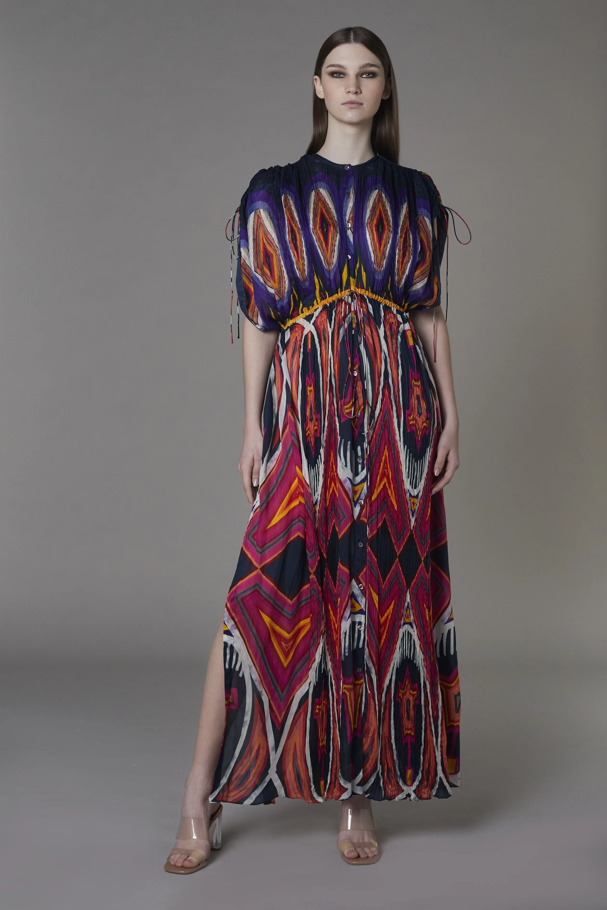 Saaksha & KinniÂ   I   Afghani hearts and circle print kaftan dress Cotton Silk Multi SS22049