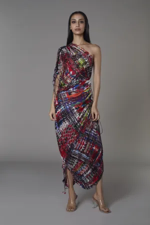 Saaksha & KinniÂ    I   AK print one shoulder sari dress Cotton Silk Multi SS22014