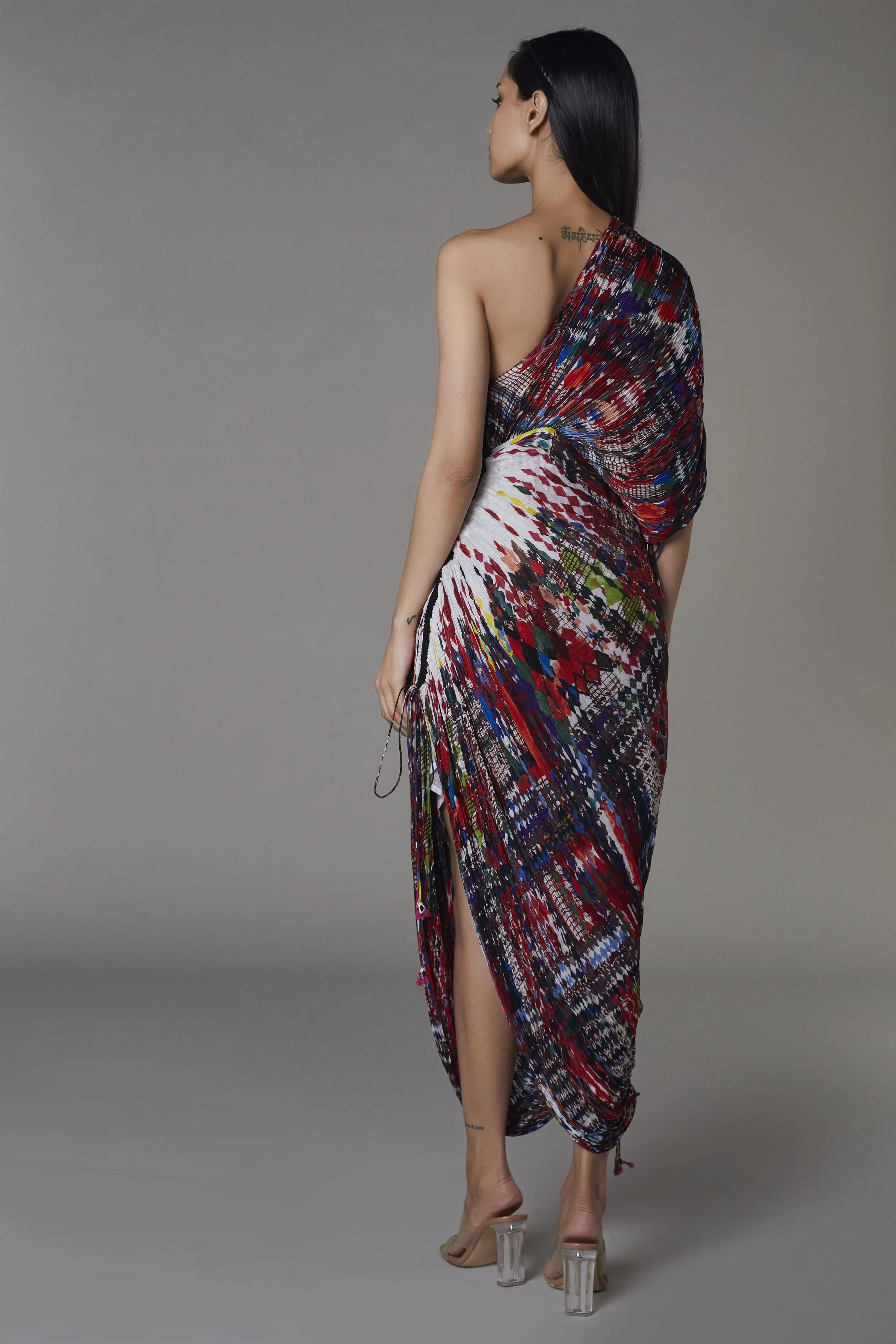 Saaksha & KinniÂ    I   AK print one shoulder sari dress Cotton Silk Multi SS22014