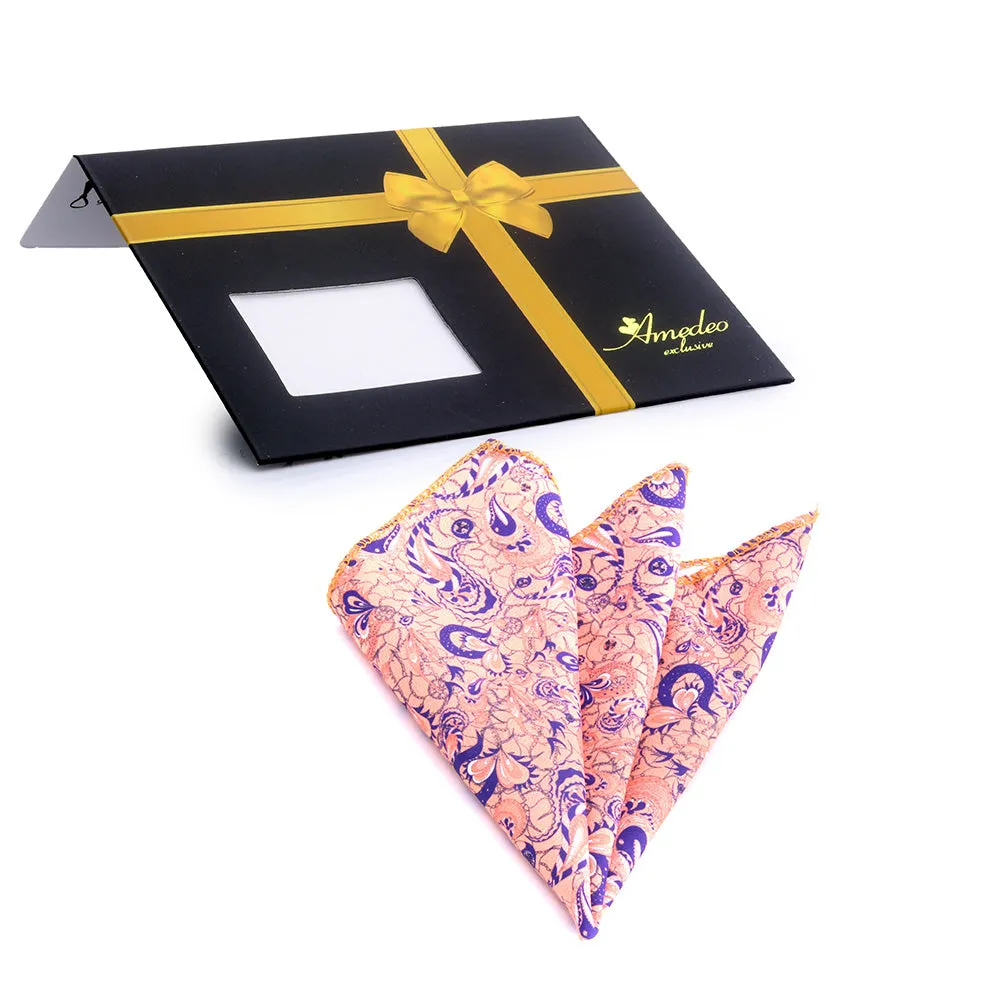 Salmon & Blue Paisley Mens Pocket Square - Premium Silk Handkerchiefs for Suits
