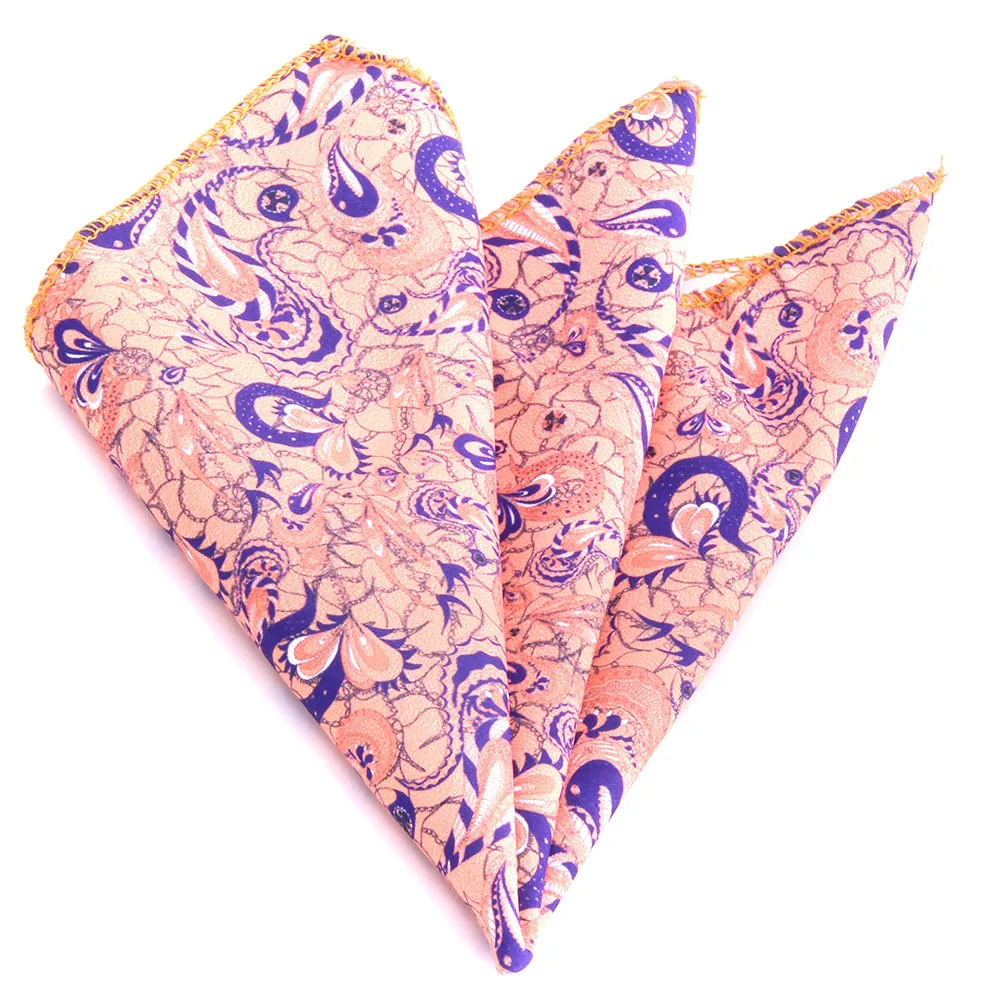 Salmon & Blue Paisley Mens Pocket Square - Premium Silk Handkerchiefs for Suits