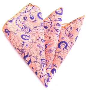 Salmon & Blue Paisley Mens Pocket Square - Premium Silk Handkerchiefs for Suits