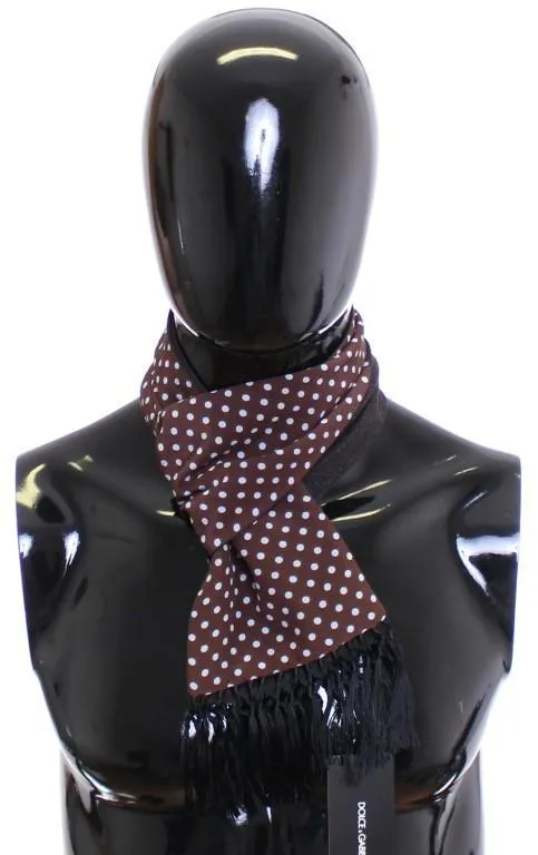 Scarf Men's Brown Polka Dotted Virgin Wool