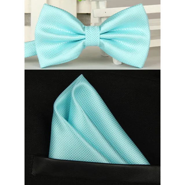 SHENNAIWEI silk Solid Business bowtie men vintage purple black yellow silver wedding bow tie pocket square handkerchief set lote