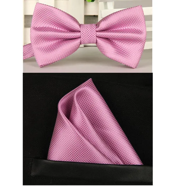 SHENNAIWEI silk Solid Business bowtie men vintage purple black yellow silver wedding bow tie pocket square handkerchief set lote