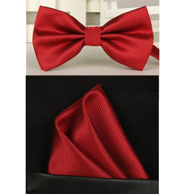 SHENNAIWEI silk Solid Business bowtie men vintage purple black yellow silver wedding bow tie pocket square handkerchief set lote