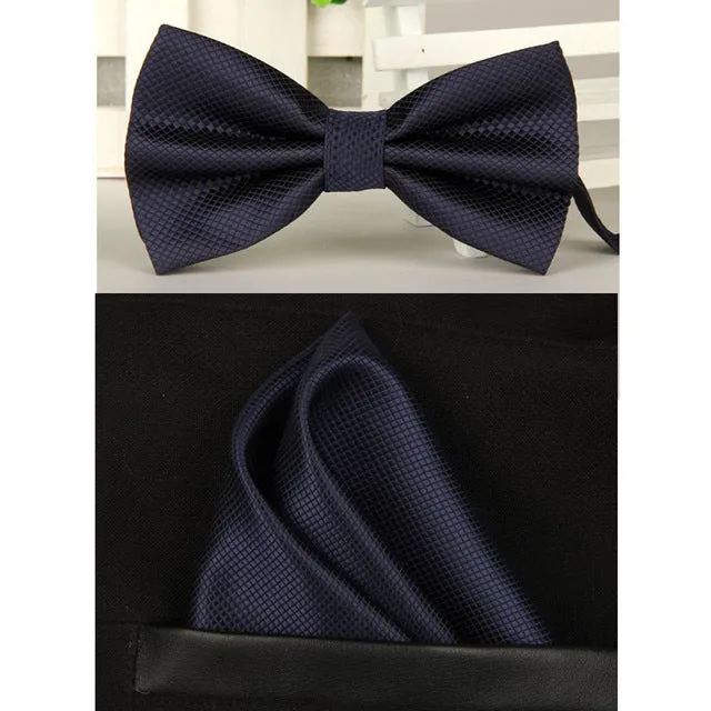 SHENNAIWEI silk Solid Business bowtie men vintage purple black yellow silver wedding bow tie pocket square handkerchief set lote