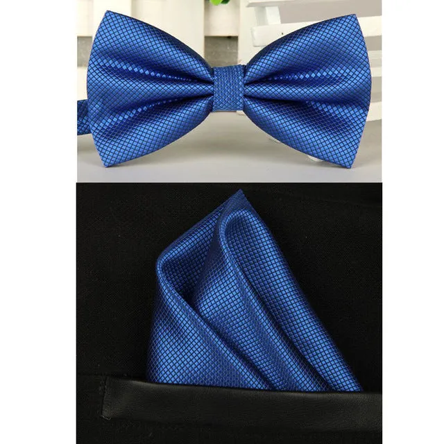 SHENNAIWEI silk Solid Business bowtie men vintage purple black yellow silver wedding bow tie pocket square handkerchief set lote