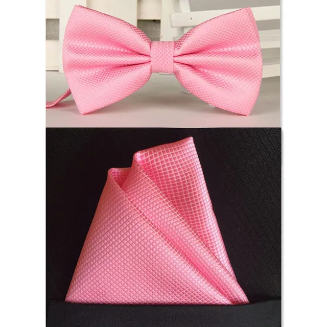 SHENNAIWEI silk Solid Business bowtie men vintage purple black yellow silver wedding bow tie pocket square handkerchief set lote