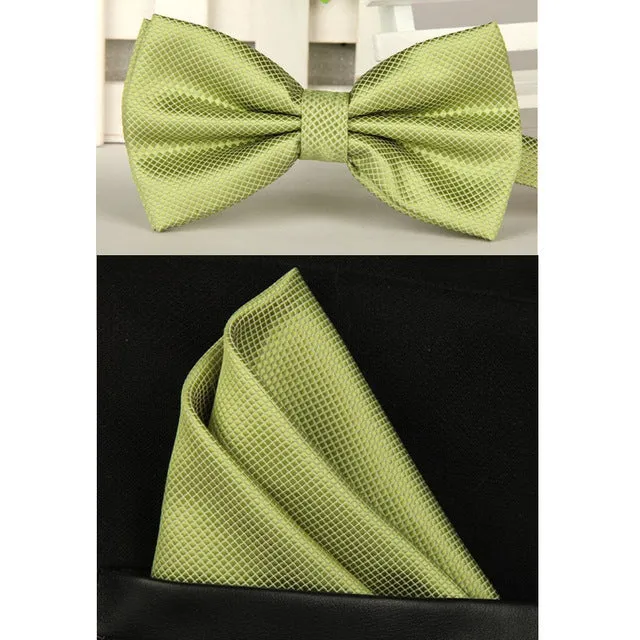SHENNAIWEI silk Solid Business bowtie men vintage purple black yellow silver wedding bow tie pocket square handkerchief set lote