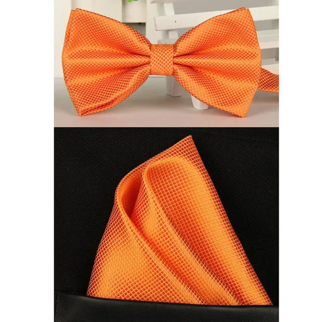 SHENNAIWEI silk Solid Business bowtie men vintage purple black yellow silver wedding bow tie pocket square handkerchief set lote