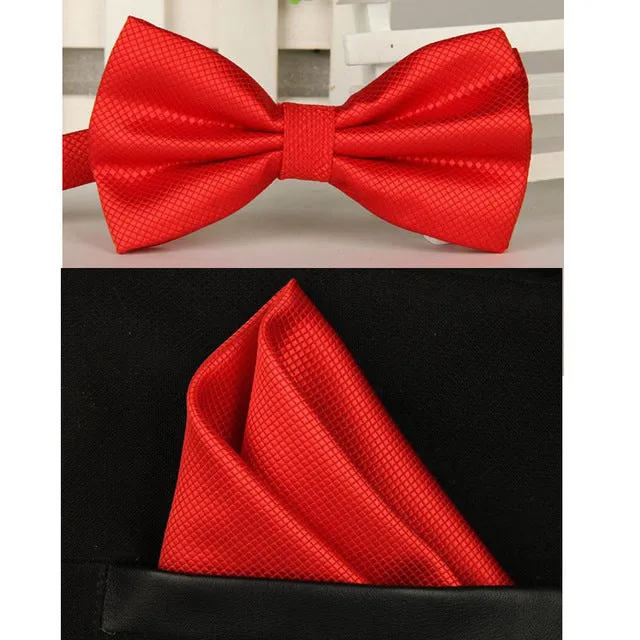 SHENNAIWEI silk Solid Business bowtie men vintage purple black yellow silver wedding bow tie pocket square handkerchief set lote