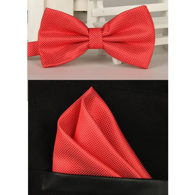 SHENNAIWEI silk Solid Business bowtie men vintage purple black yellow silver wedding bow tie pocket square handkerchief set lote