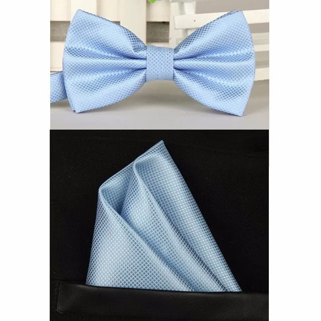 SHENNAIWEI silk Solid Business bowtie men vintage purple black yellow silver wedding bow tie pocket square handkerchief set lote
