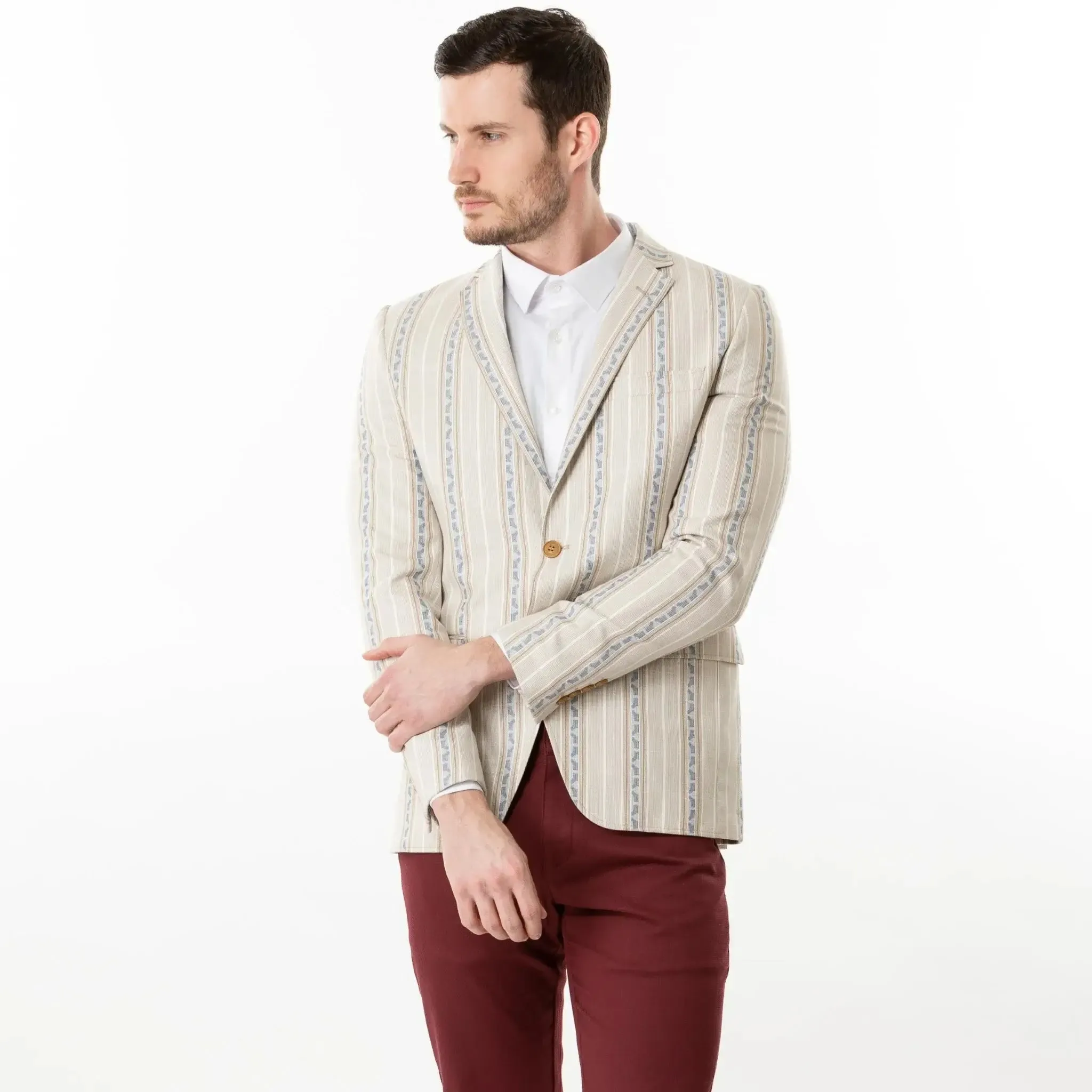 Slim Fit Blazer Cream And White Patterned