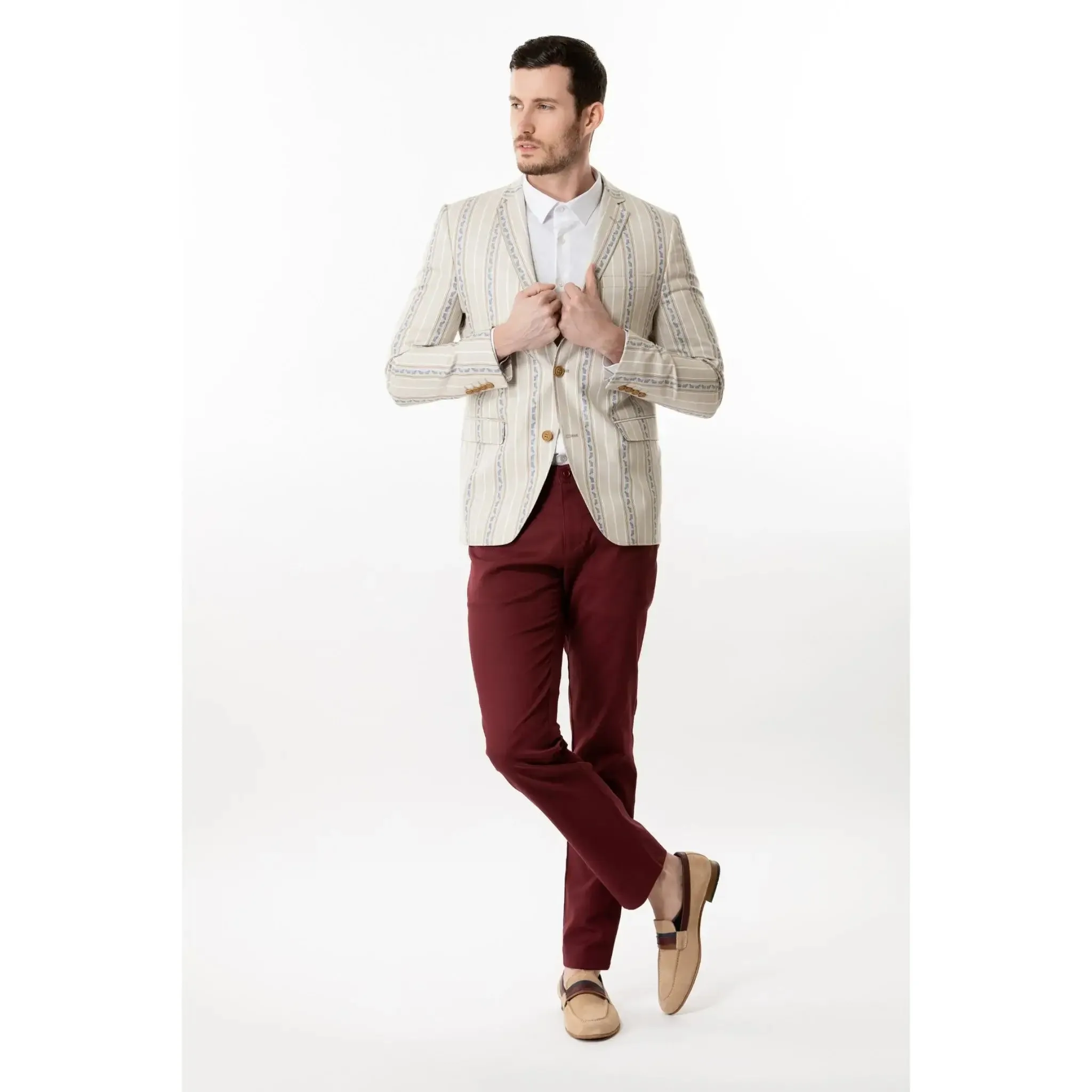Slim Fit Blazer Cream And White Patterned