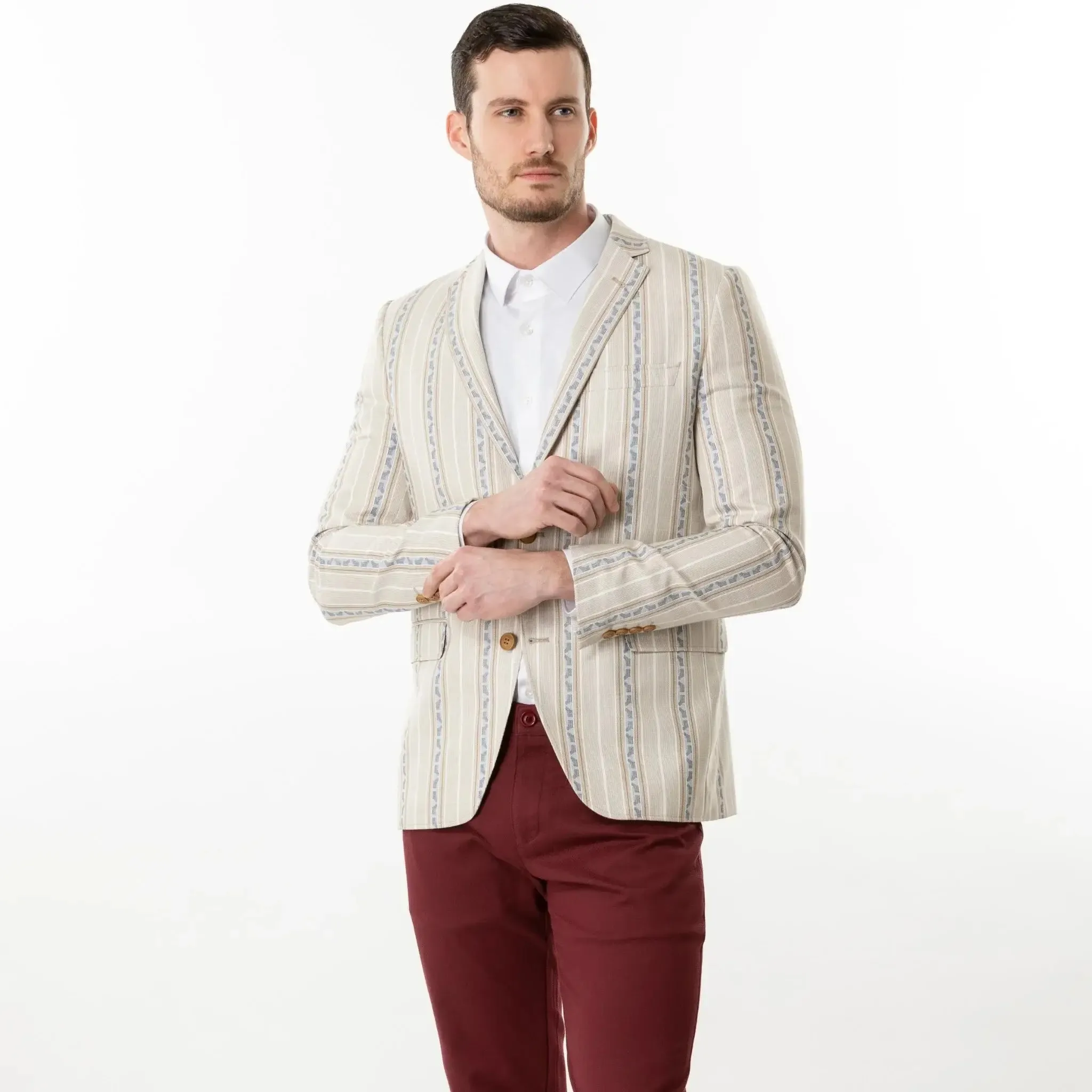 Slim Fit Blazer Cream And White Patterned