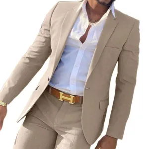 Slim Fit Gentlemen Suits for Men Beige Wedding Groom