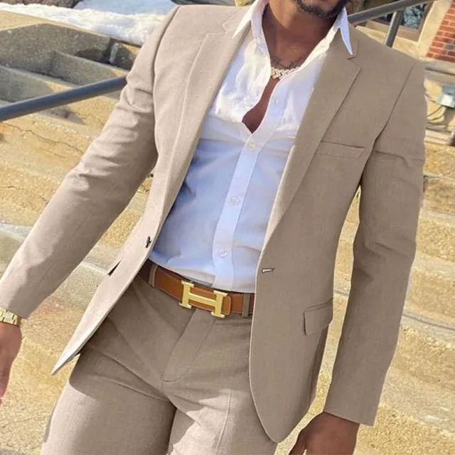 Slim Fit Gentlemen Suits for Men Beige Wedding Groom