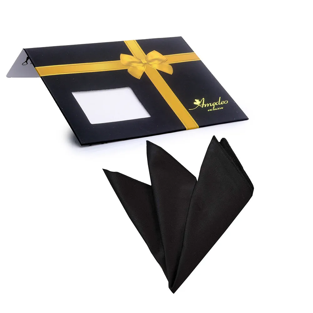 Solid Black Squares Mens Pocket Square - Premium Silk Handkerchiefs for Suits