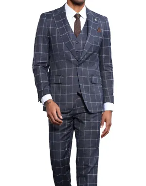 Stacy Adams Windowpane Classic Fit Vested Suit - Charcoal Gray