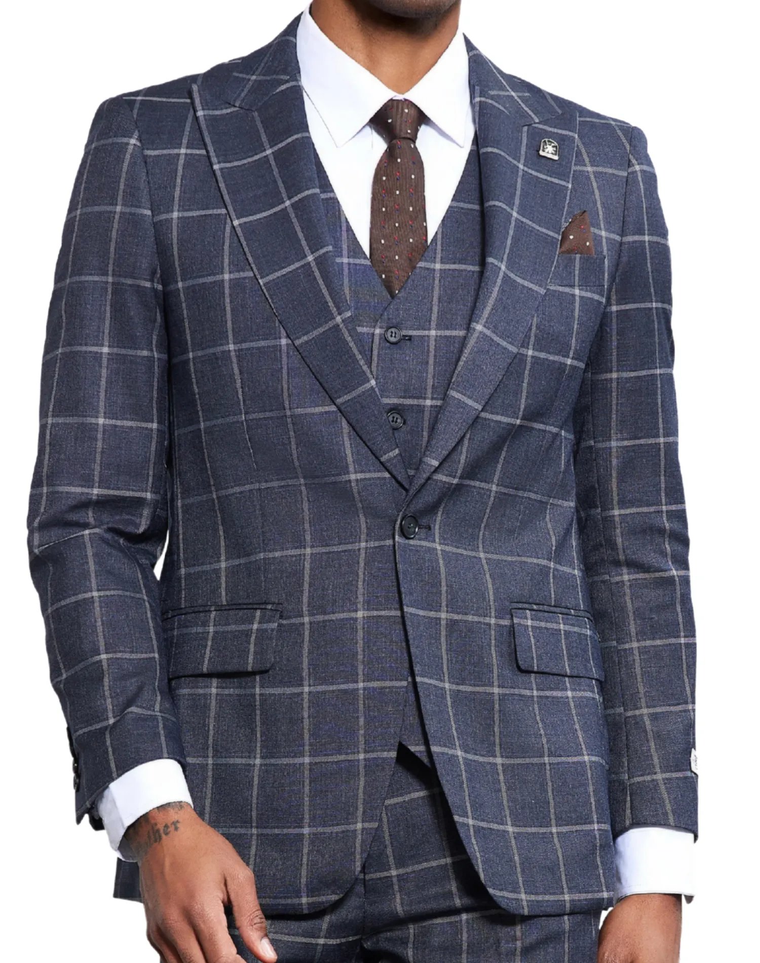 Stacy Adams Windowpane Classic Fit Vested Suit - Charcoal Gray