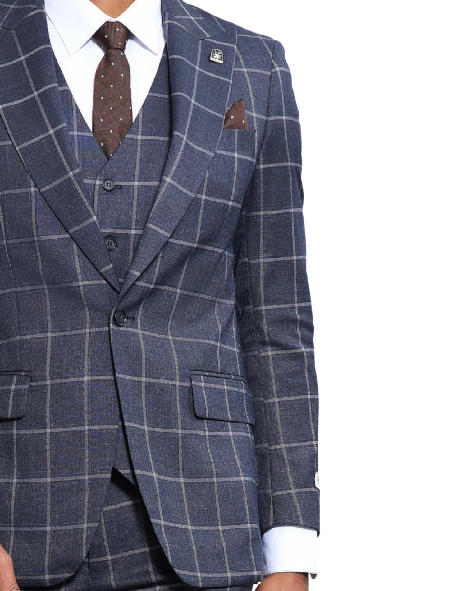 Stacy Adams Windowpane Classic Fit Vested Suit - Charcoal Gray