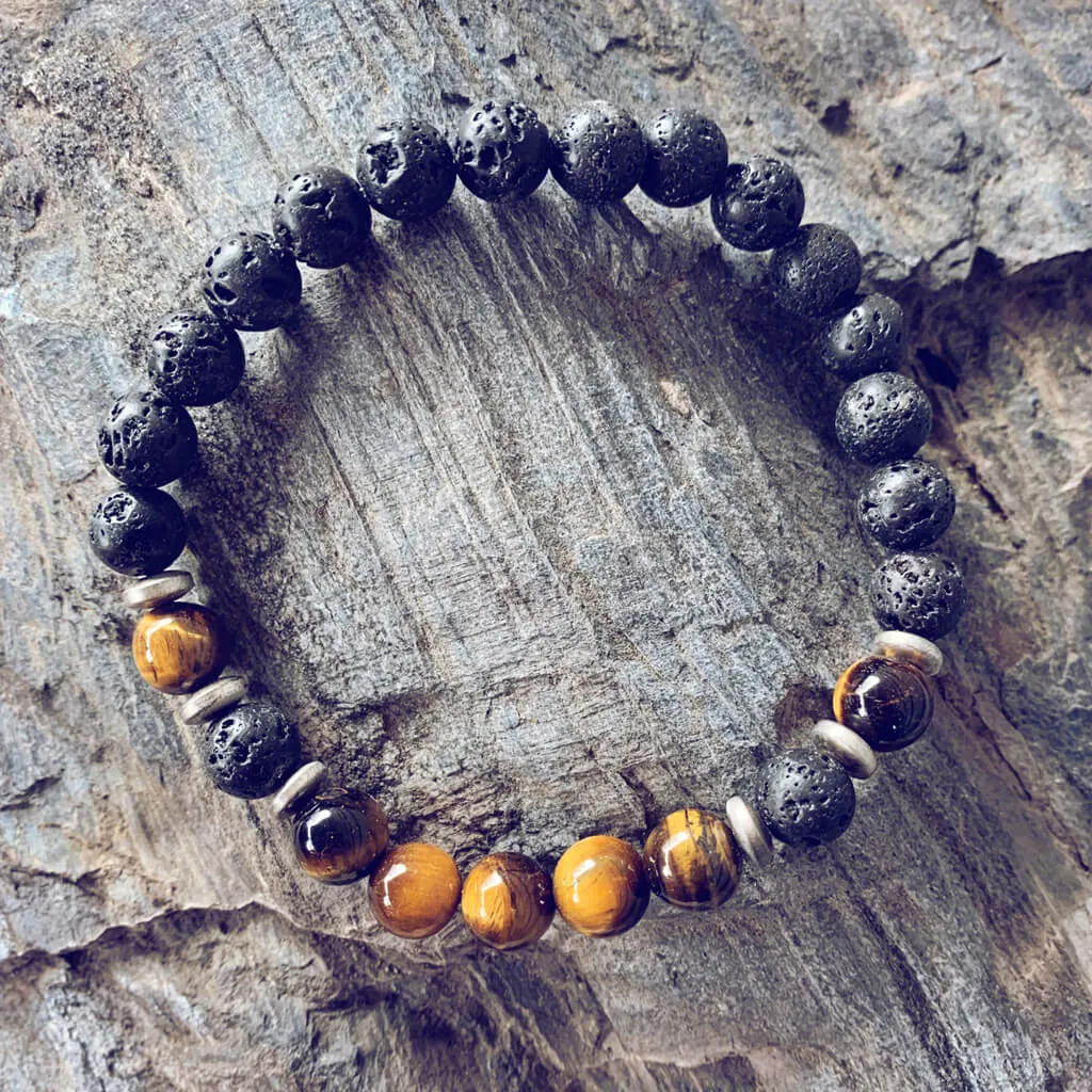 strength // men's tiger's eye and lava bead mala bracelet
