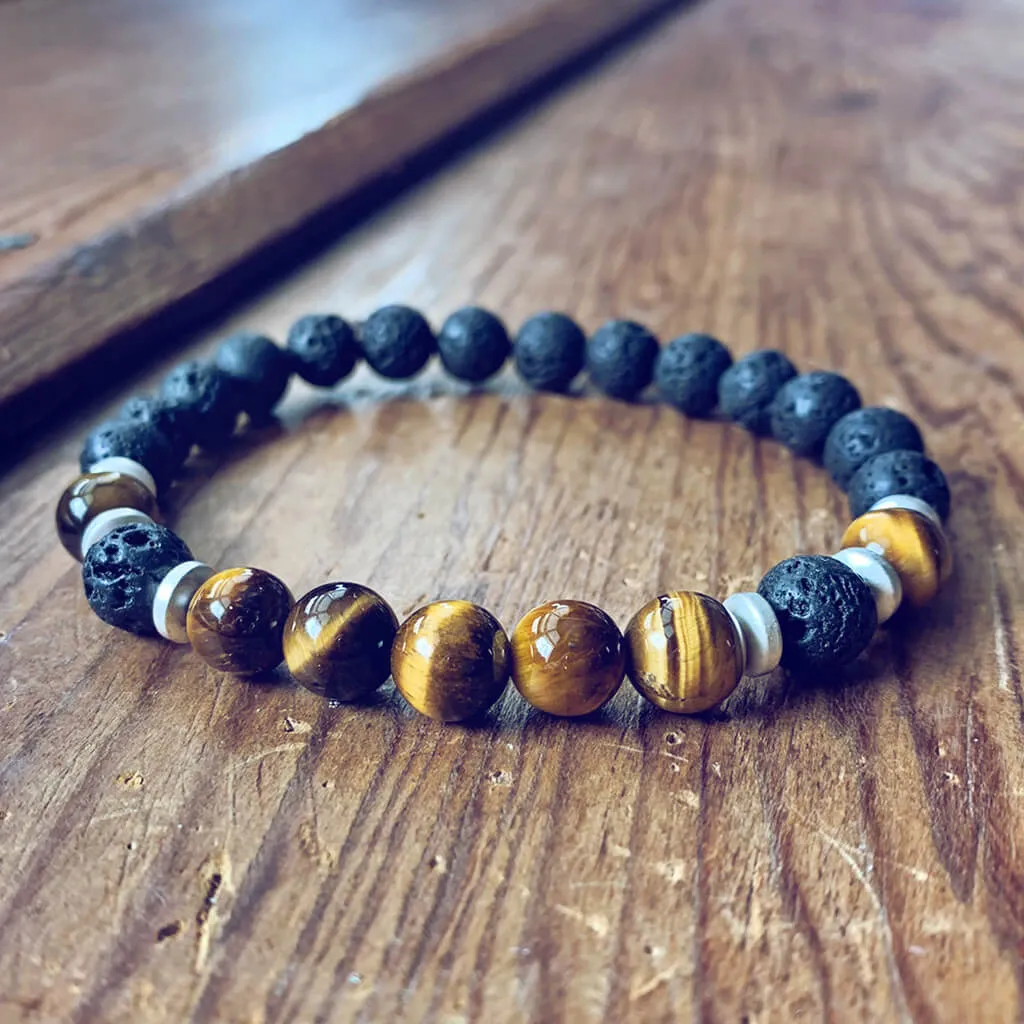 strength // men's tiger's eye and lava bead mala bracelet