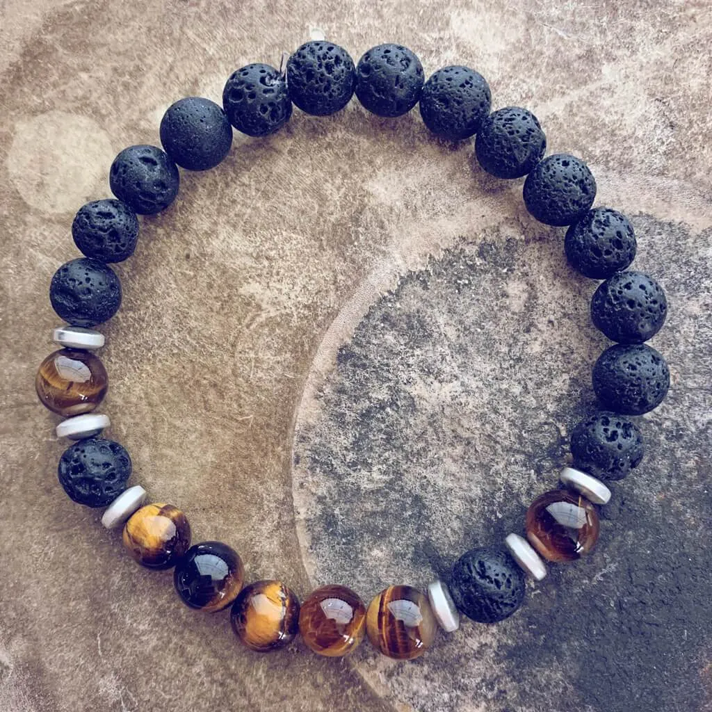 strength // men's tiger's eye and lava bead mala bracelet