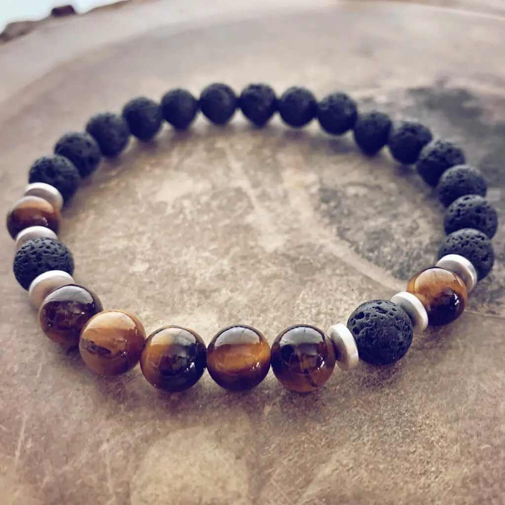 strength // men's tiger's eye and lava bead mala bracelet