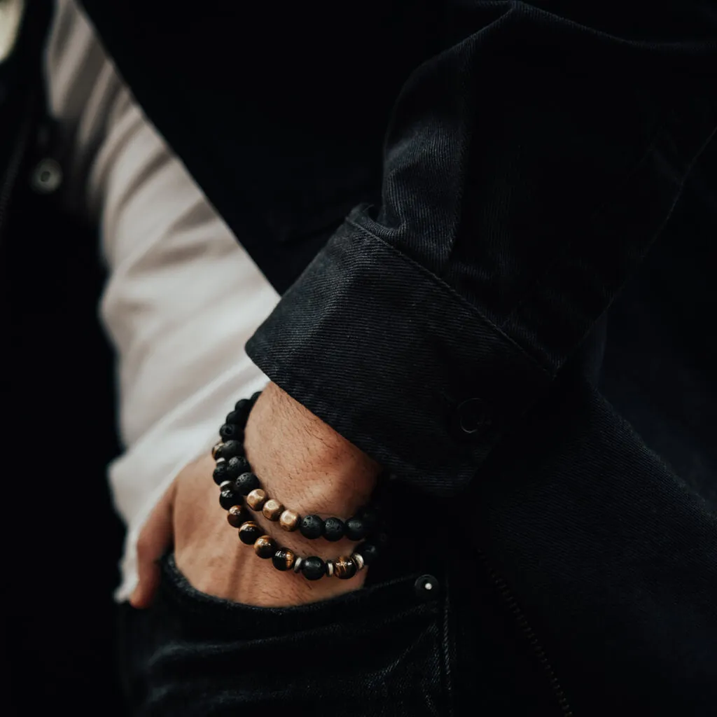 strength // men's tiger's eye and lava bead mala bracelet