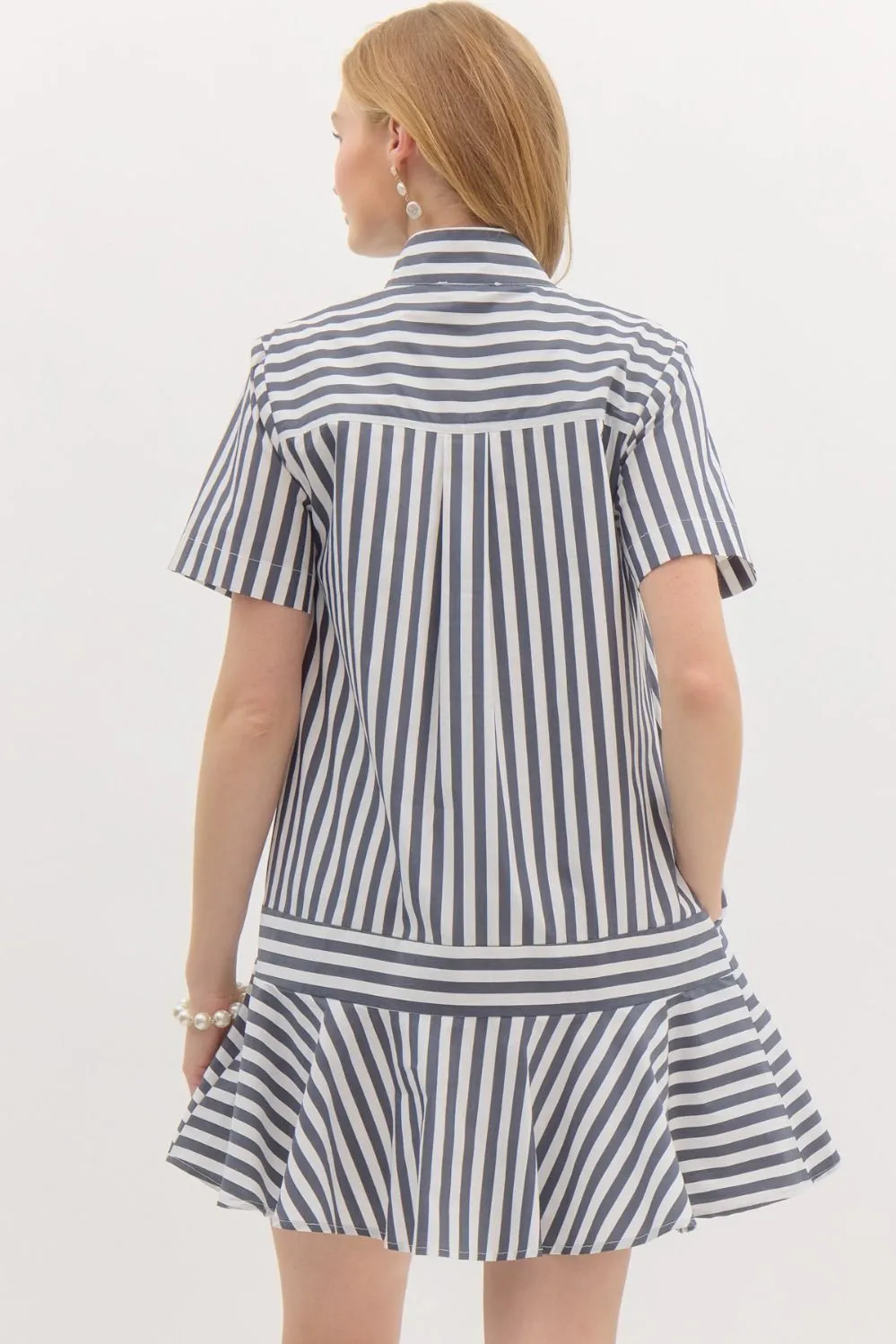 Striped Half Placket Swing Dress {Navy}