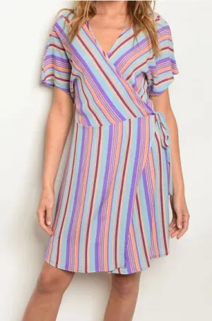Striped Wrap Dress Blue