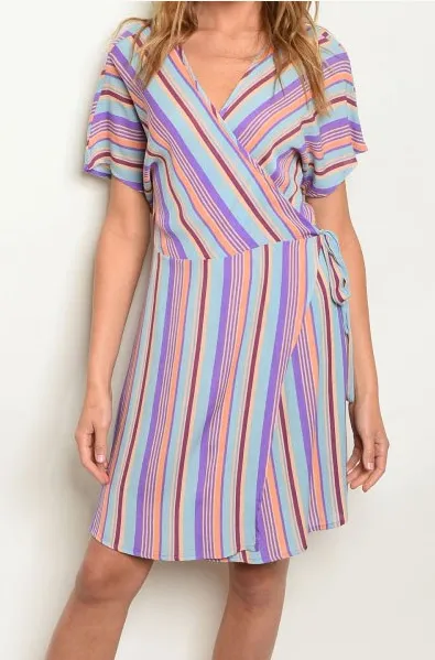 Striped Wrap Dress Blue