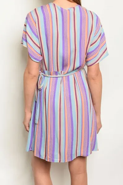 Striped Wrap Dress Blue
