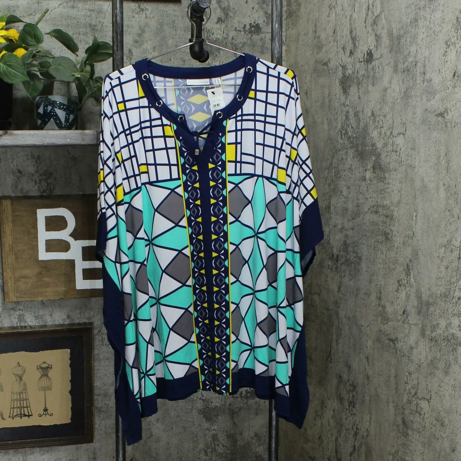 Susan Graver Plus Size Printed Neck Ties Liquid Knit Scarf Top